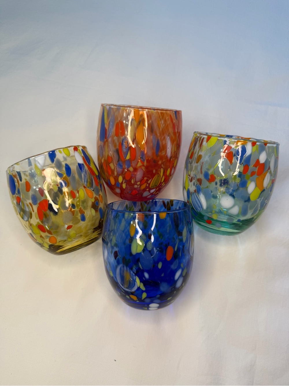 CC ZECCHIN MURANO style Rainbow Confetti Glasses Set 4 Made In Italy Handblown